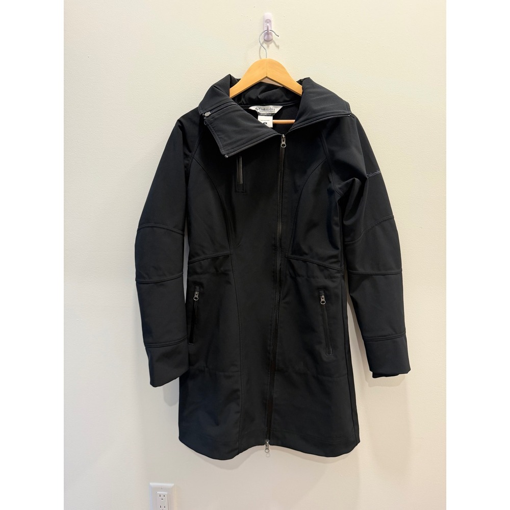Columbia Women's M Long Softshell Jacket Black Full Zip Outdoor Coat